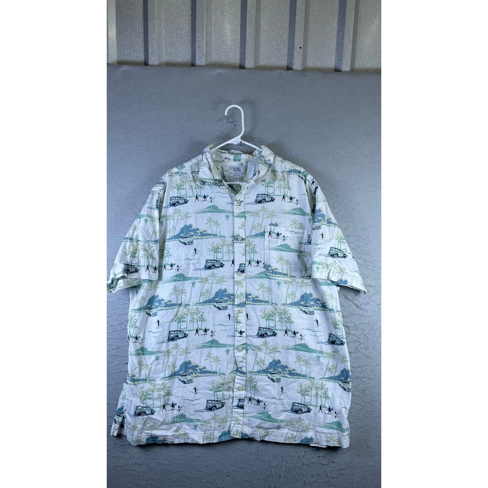 Croft & Barrow Button Down Mens XXL White Excellent Tropical Woodie Car Print